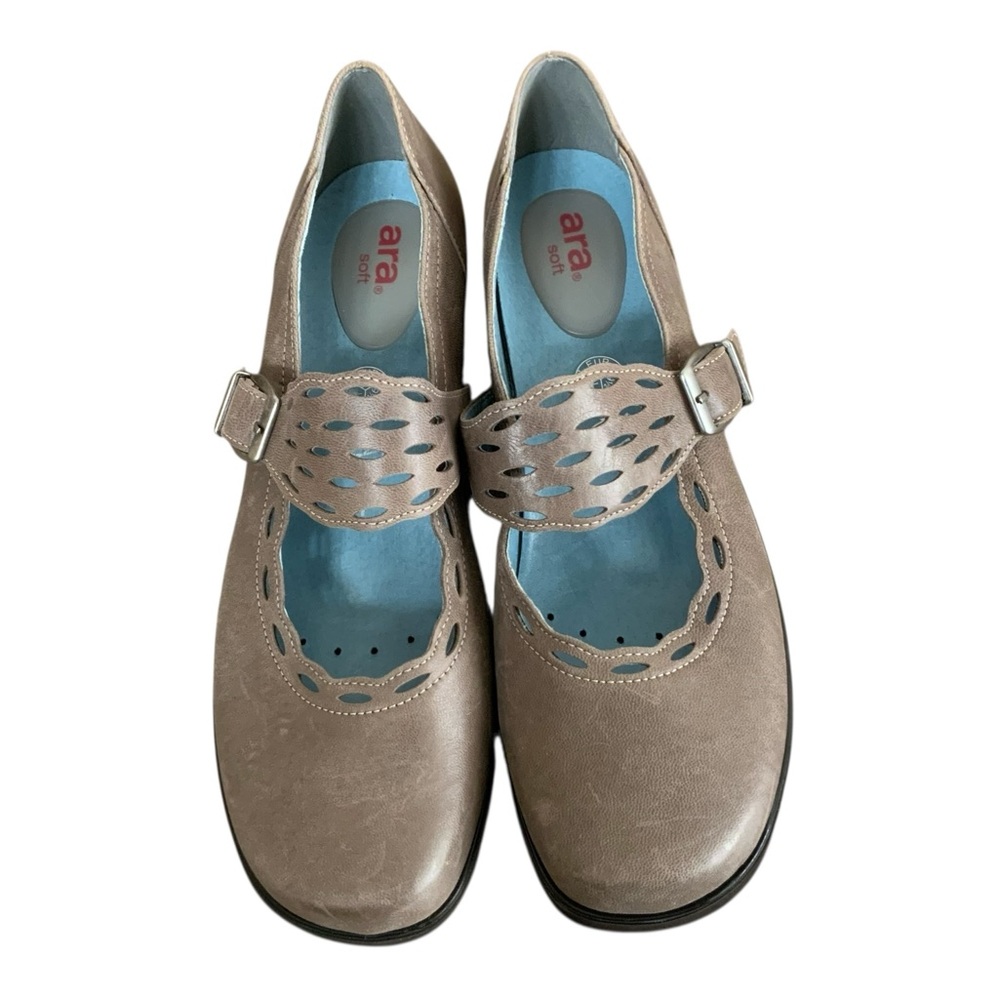 Ara Taupe Mary Jane Shoes with Cutout Strap